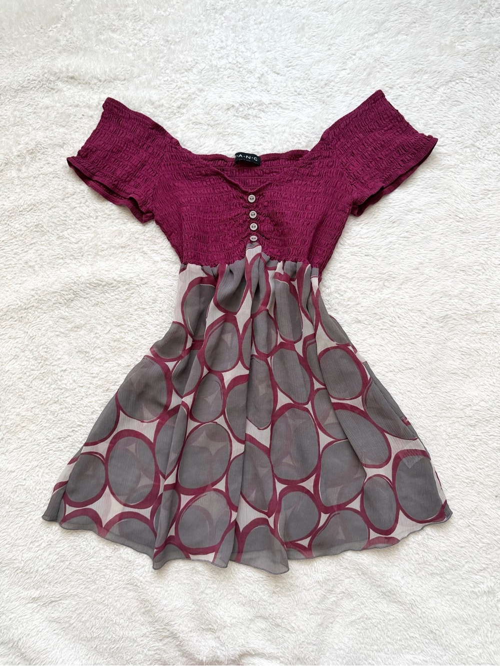 Adorable y2k Fang dark fuchsia off the shoulder babydoll top